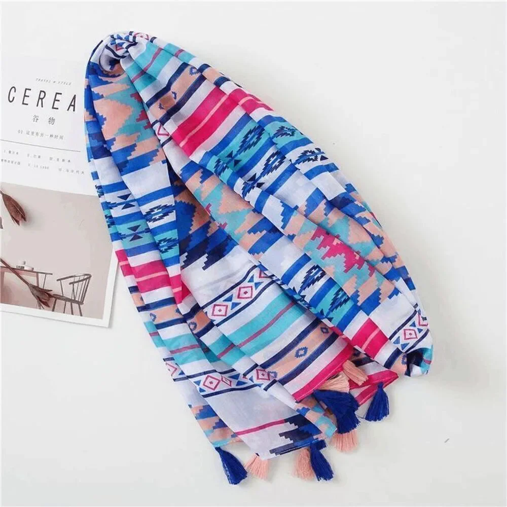 Ladies Blue Aztec Print Scarf
